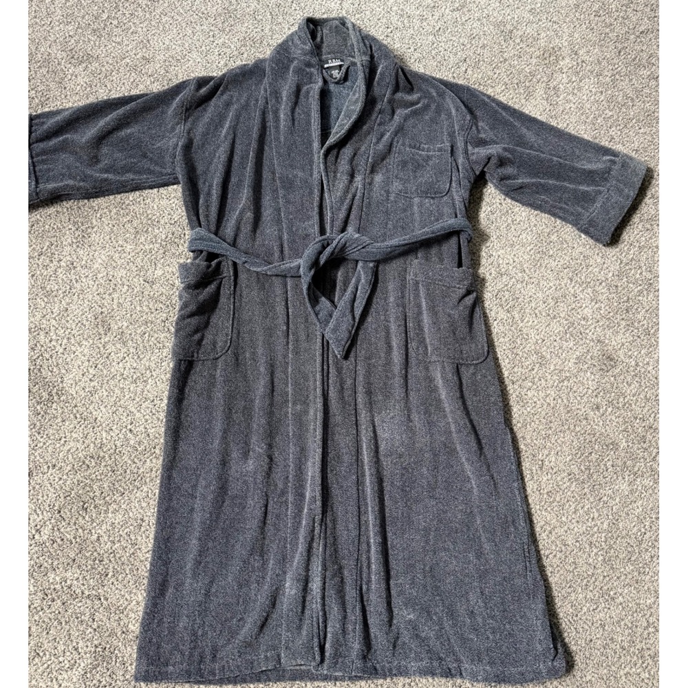 RBM Sleepwear Mens One Size Gray 100% Cotton Terry Cloth Robe Shawl Collar Belt